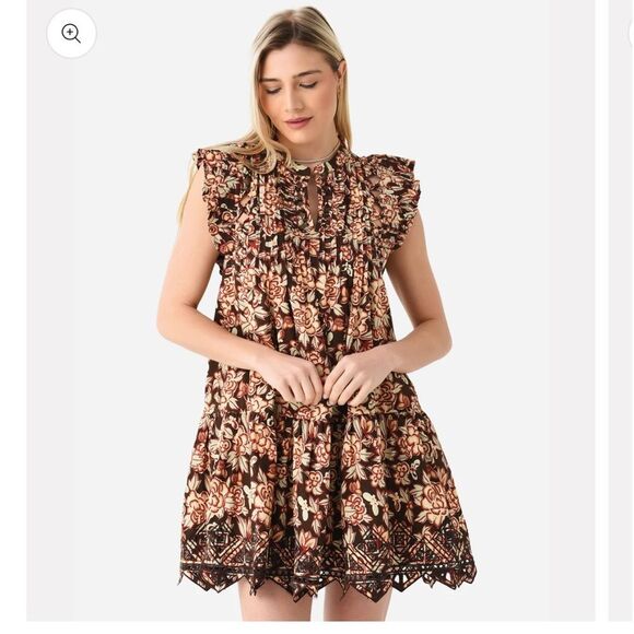Sea New York Brown and Black Ruffled Tiered Mini Dress - Picture 1 of 13